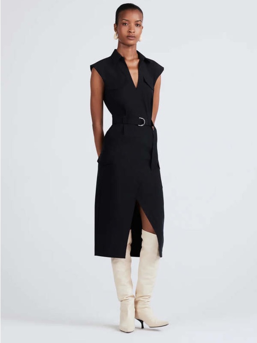Derek Lam Lucy Utility Belted Midi Shirt Dress w/ Cargo Pockets, Midnight – 8